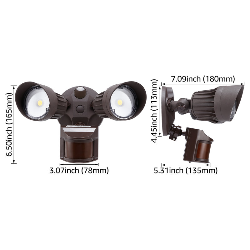 2 détecteurs de mouvement à DEL pour projecteur de sécurité extérieur, 3 modes d'éclairage, 3000K, Bronze