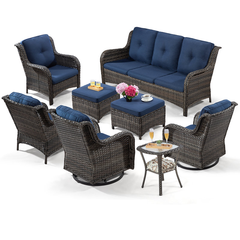 Anahit 9 - Person Patio Conversation Set with Cushions, Blue