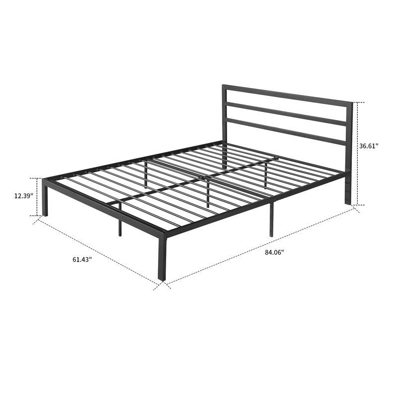 Queen Slat Headboard Design Bed, Charcoal Grey
