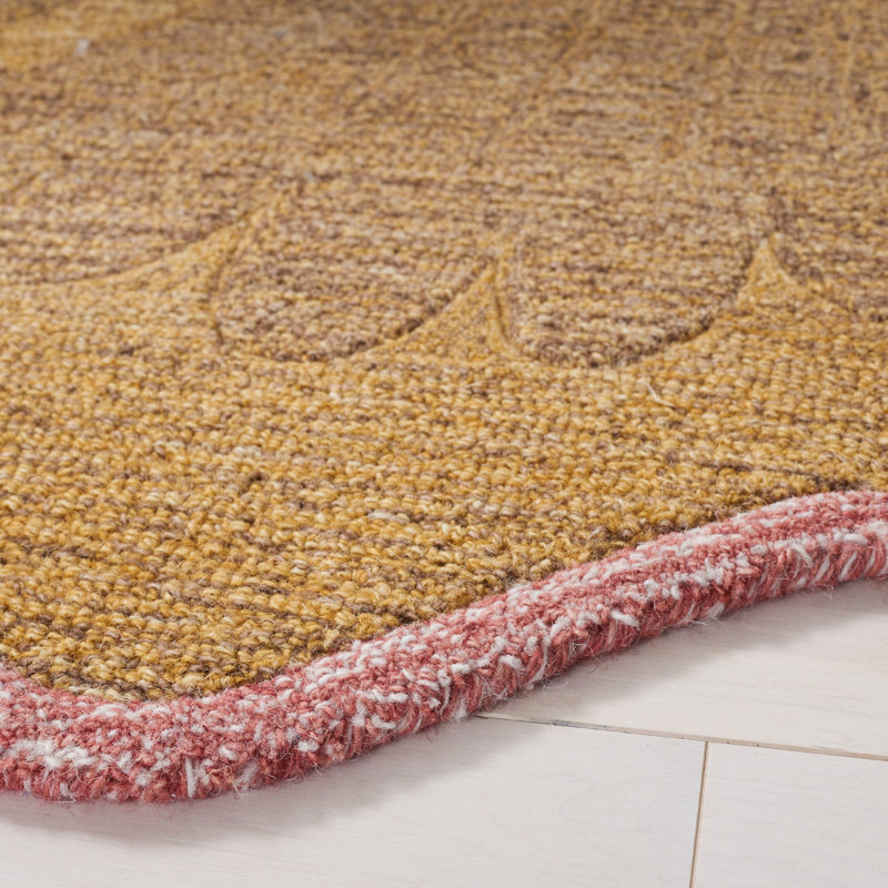 Mallina Novelty Hand Tufted Wool/Cotton with Cotton Backing Floral Rug in Gold/Pink, Round 3'