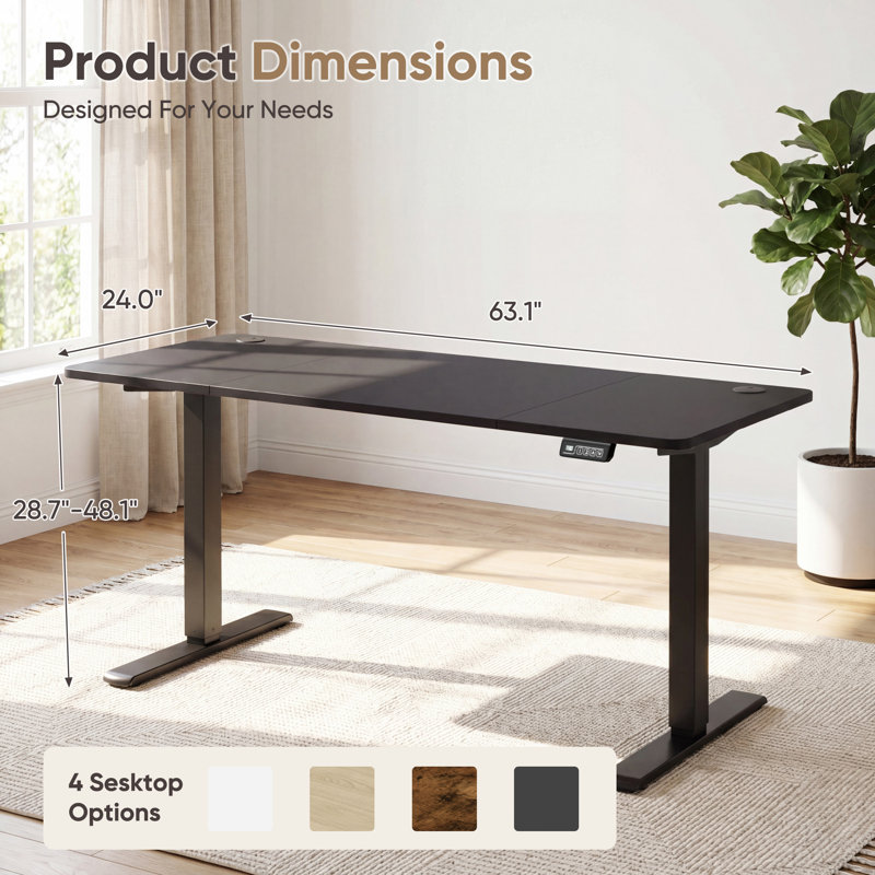Bureaux debout à hauteur réglable Putnam, H 48 po x l 62,99 po x P 23,62 po, Noir, noir, noir, noir