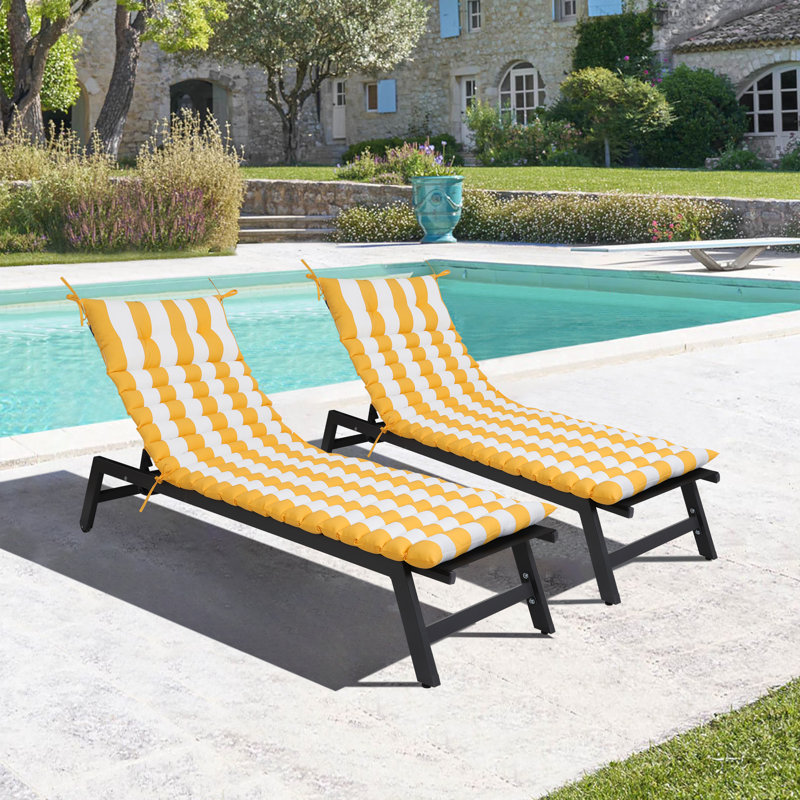 2PCS Set Outdoor Lounge Chair Cushion, Yellow/White