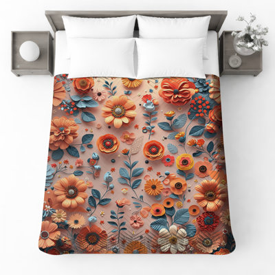 Couvre-lit matelassé orange et bleu