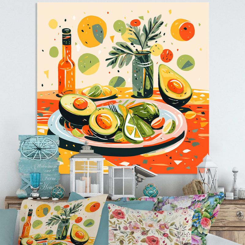 Vert et rouge avocat impressionniste II - nourriture, art mural en métal, H 16 po x l 16 po x P 1 po