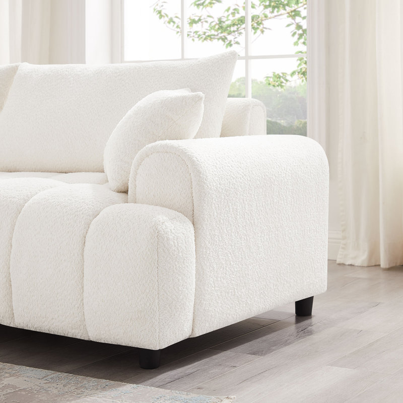  Perona 90'' Luxury Modern Tufted Boucle Sofa, White Boucle