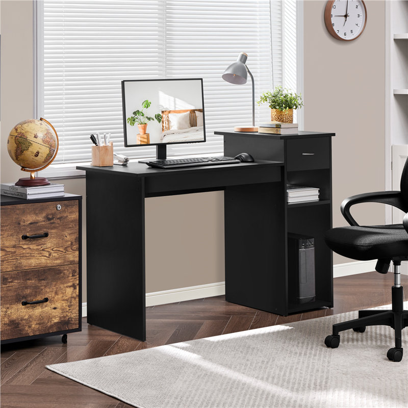 Computer Desk Laptop Table with Drawer & Shelves, Black