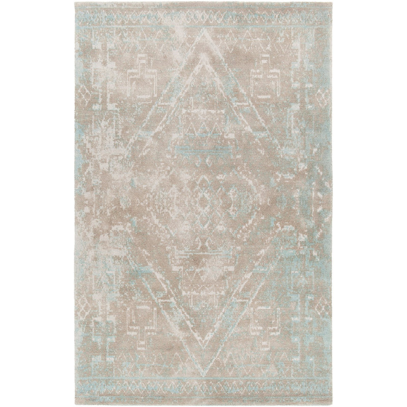 Tapis à médaillon en laine délavé et tissé à la main Statesboro, Rectangle 5 pi x 7 pi 6 po