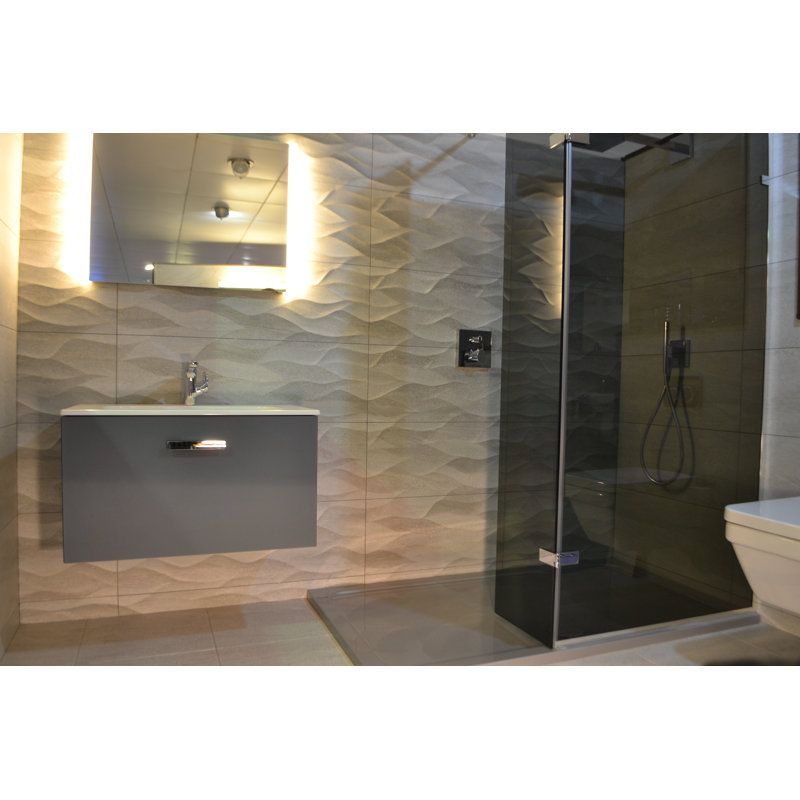 Slimline 35Mm 900X800 Rectangle Black Gloss Stone Shower Tray, 3.5cm H x 90cm W x 90cm D, Silver Grey
