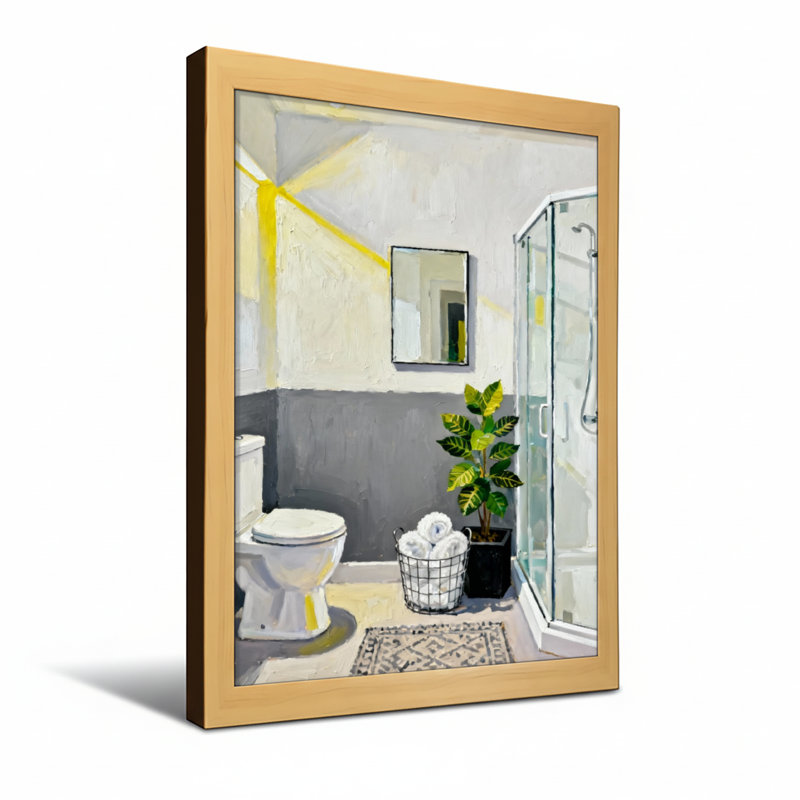 Salle de bain moderne avec bain et buanderie avec plante et douche, H 30 po x l 20 po, Toile tendue, Ne s’applique pas