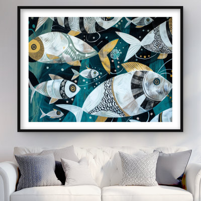 School of Fish Turquoise Framed Matted Print | Home Decor