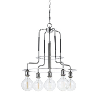 Lustre en métal 5 lumières Transformer en acier brossé avec ampoules Edison