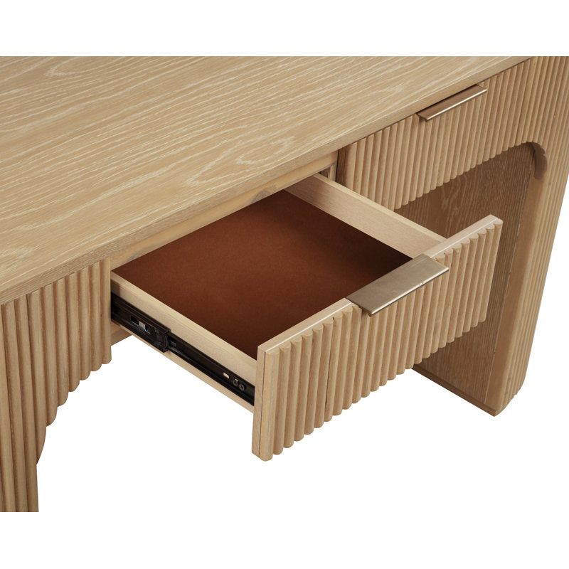 Queensbury 60" 2 Drawer Fluted Wooden Desk, Light Oak
