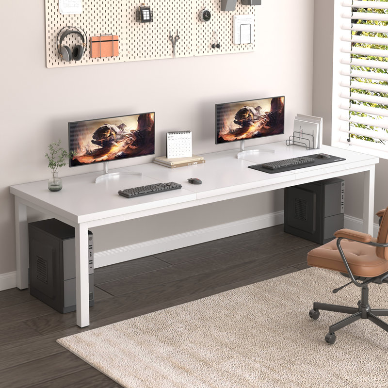 Grand bureau d'ordinateur, bureau d'ordinateur de jeu avec un design moderne, bureau d'ordinateur de bureau., Blanc