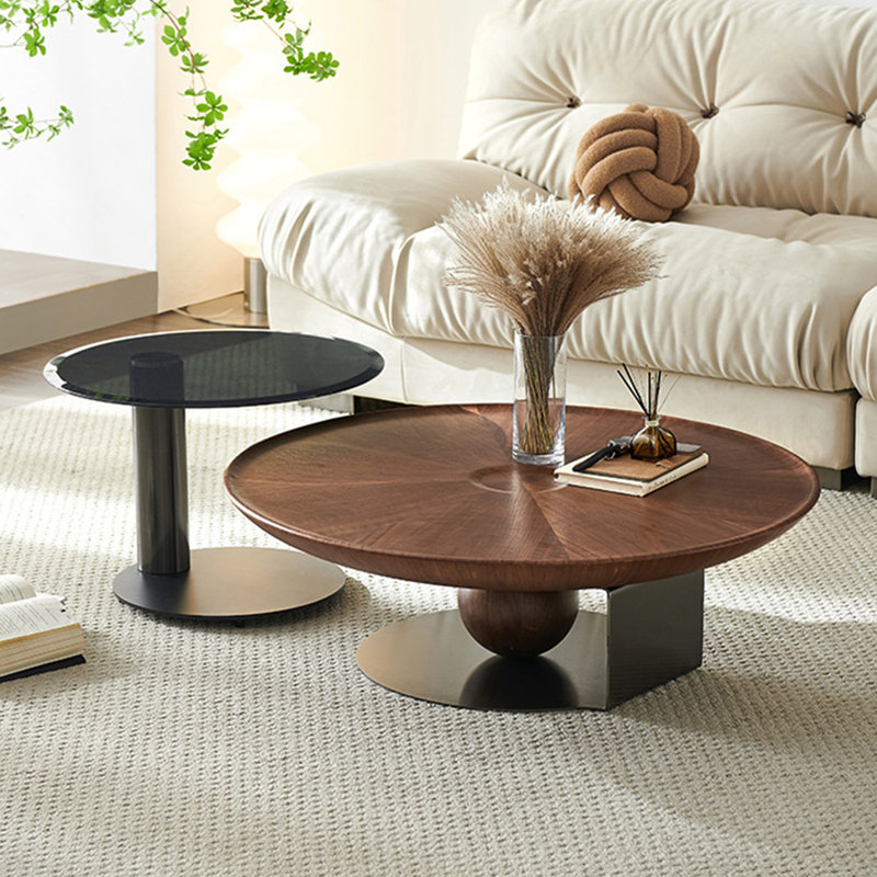 New style round simple creative coffee table, Black/Brown, 15.75" H x 43.31" L x 31.5" W