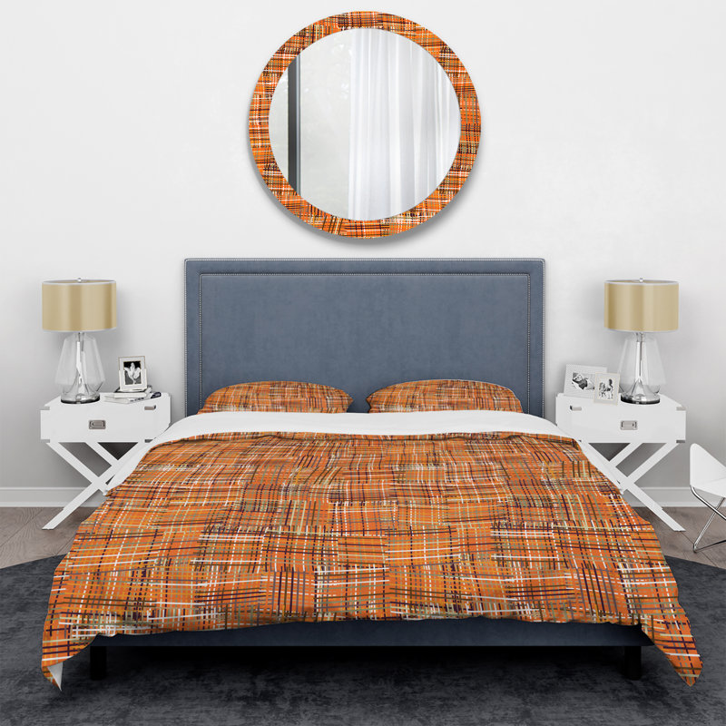 Ensemble de housse de couette 3 pièces en microfibre brun / orange, Housse de couette pour grand lit et 2 taies décor