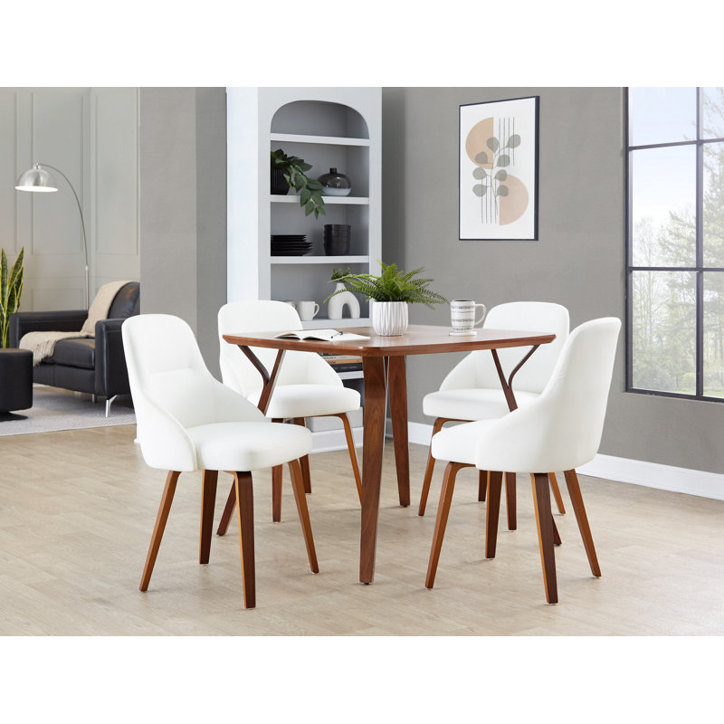 Chaise en bois de noyer et similicuir blanc - ensemble de 2, Noyer, Blanc