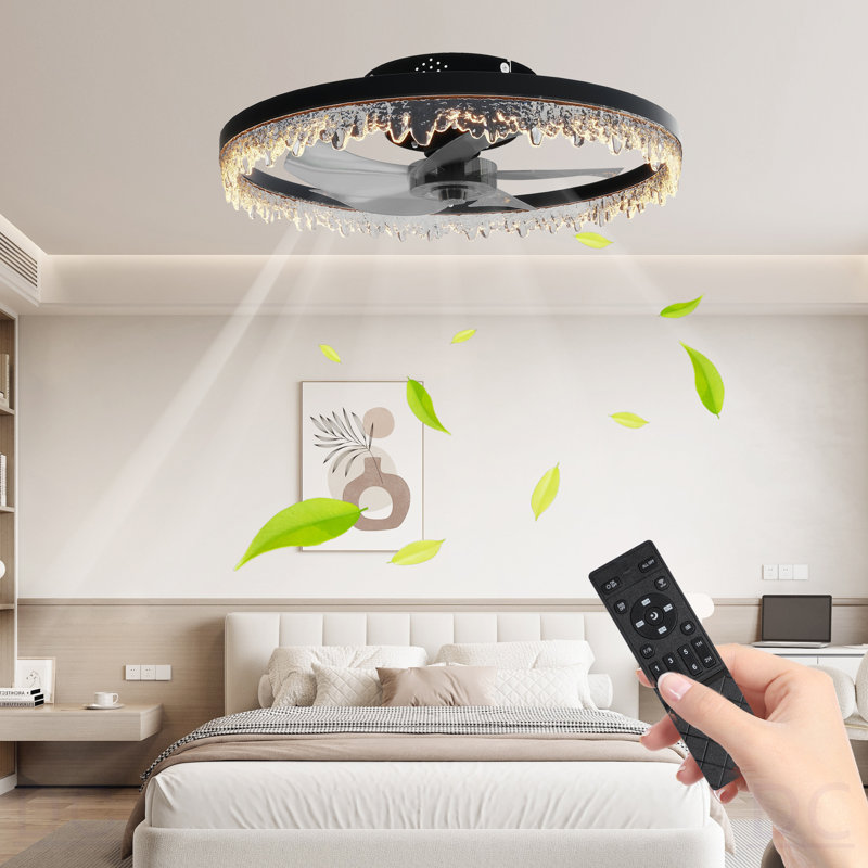 Ventilateur de plafond encastré intelligent avec lumière - Lustre à DEL intégré de 20 pouces avec 5 pales invisibles, télécommande et minuterie, éclairage à intensité variable, fonctionnement ultra-silencieux pour la chambre à coucher, le salon et le coin-repas