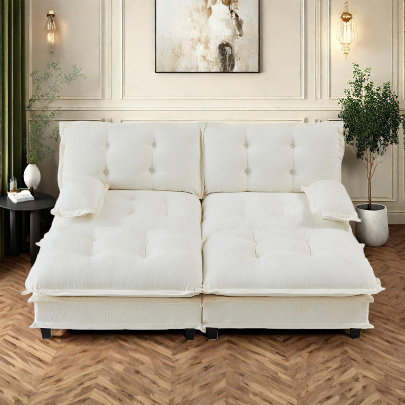 77" Modern Sofa Modular Sectional with Ottomans and Sleeper Function, Beige
