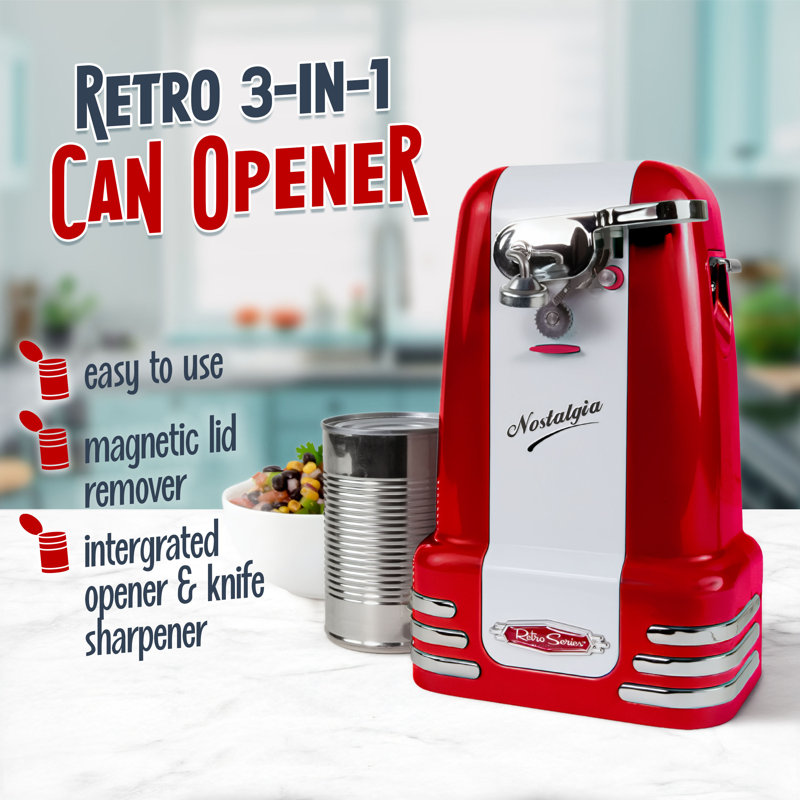 Nostalgia Retro Can Opener, Red, Red