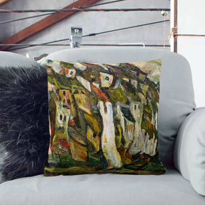 Houses Green White Square Throw Cushion