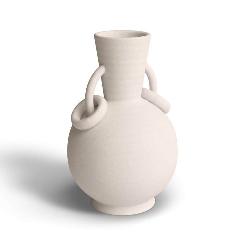Cream Ceramic Amphora Vase with Ring Handles