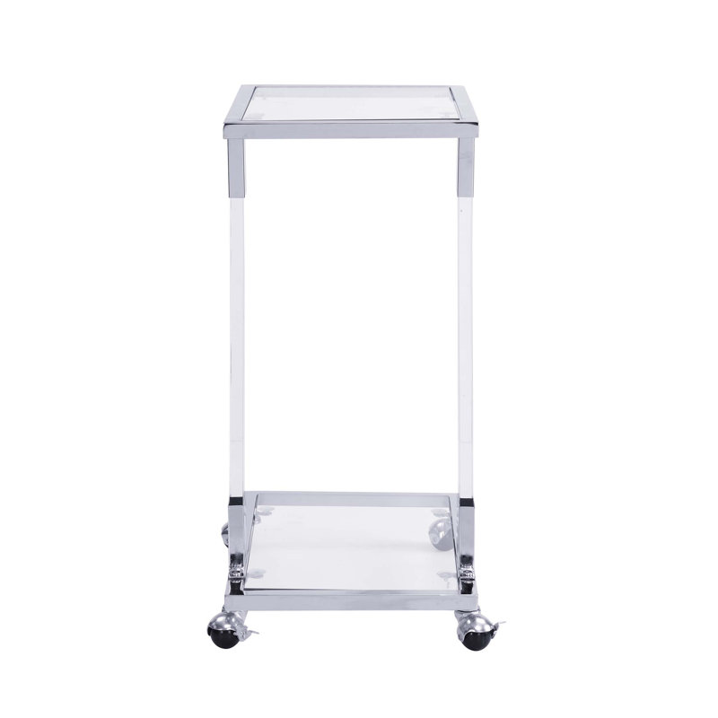 Table d'appoint en verre chromé, table de bout en acrylique, table carrée en C avec base en métal pour le salon, la chambre à coucher, le balcon, la maison et le bureau
