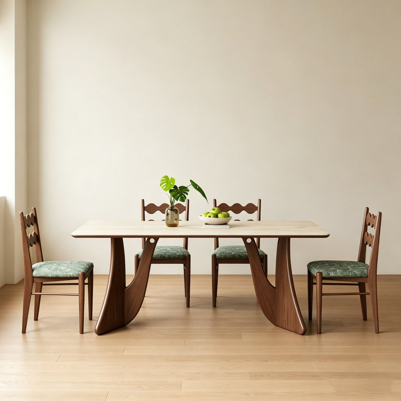 Table de salle à manger Mid-Century, 29.5"H x 63"L x   31.5"W, Ensemble de cinq pièces : table, quatre chaises