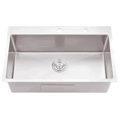 Stainless Steel 30 In 2-Hole Single Bowl Drop-In Kitchen Sink With Bottom Grid And Basket Strainer