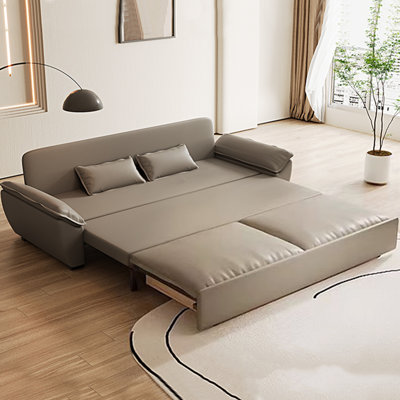 Minimalist Modern Cat Scratch Resistant Leather Extendable Living Room Sofa