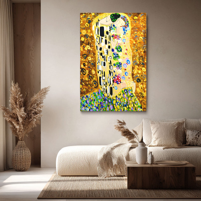 Klimt-Style doré romantique, art sur toile prêt à être accroché - salon élégant, H 18 po x l 12 po