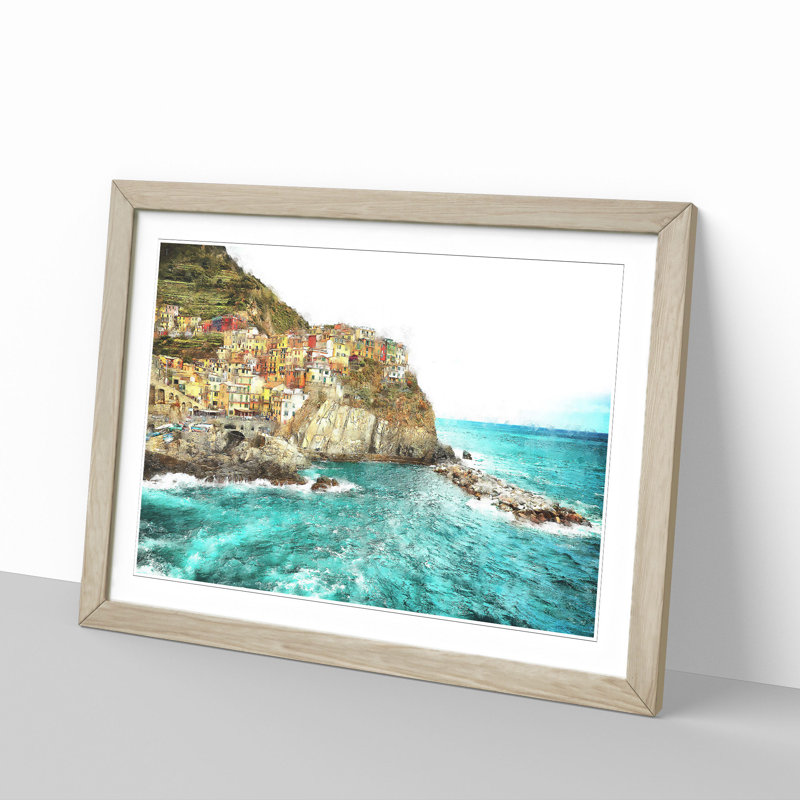 Manorolo Cinque Terre in Italy - Picture Frame Graphic Art Print, 24cm H x 33cm W x 2cm D, Oak Framed