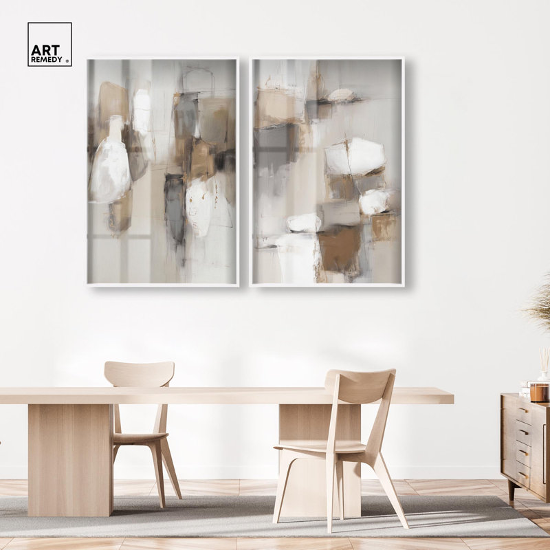 Scraped Surfaces Diptych Shadowbox Print Abstract Wall Decor Set by Art Remedy, Black Frame, 10 x 15, 55" H x 37" W