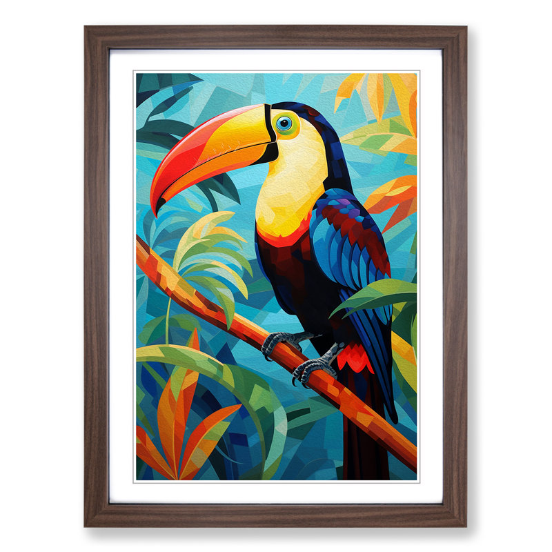 XYZ-FRM-V1223-1642 Toucan Art Deco - Single Picture Frame Print on Wood, 34cm H x 25cm W x 2cm D, Walnut
