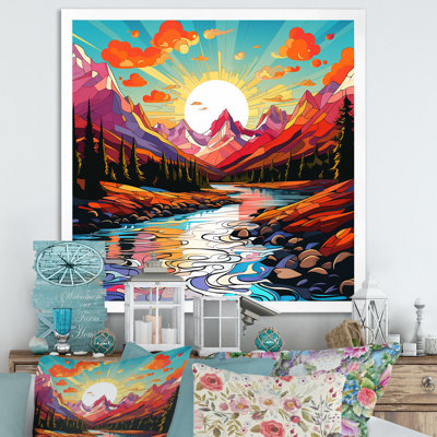 «Sunset Colorful River Mountains Horizon IV», art mural fruits