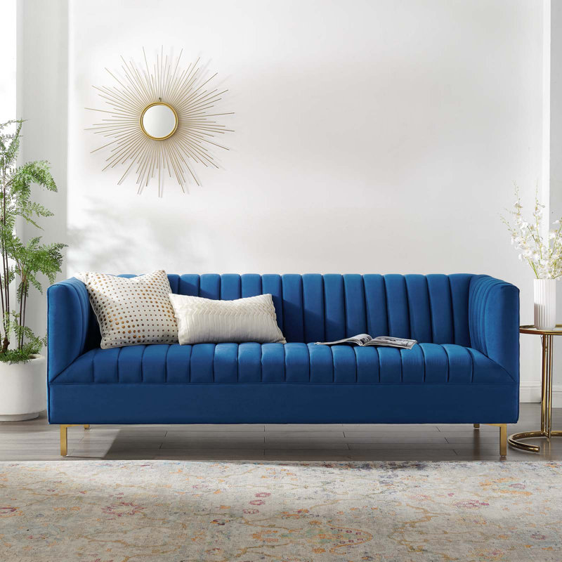Canapé Shift Channel, Velours bleu marine