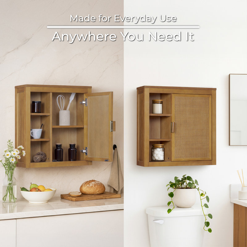Ameer Wall Cabinet with Open & Closed Storage and Sturdy Shelves, Natural