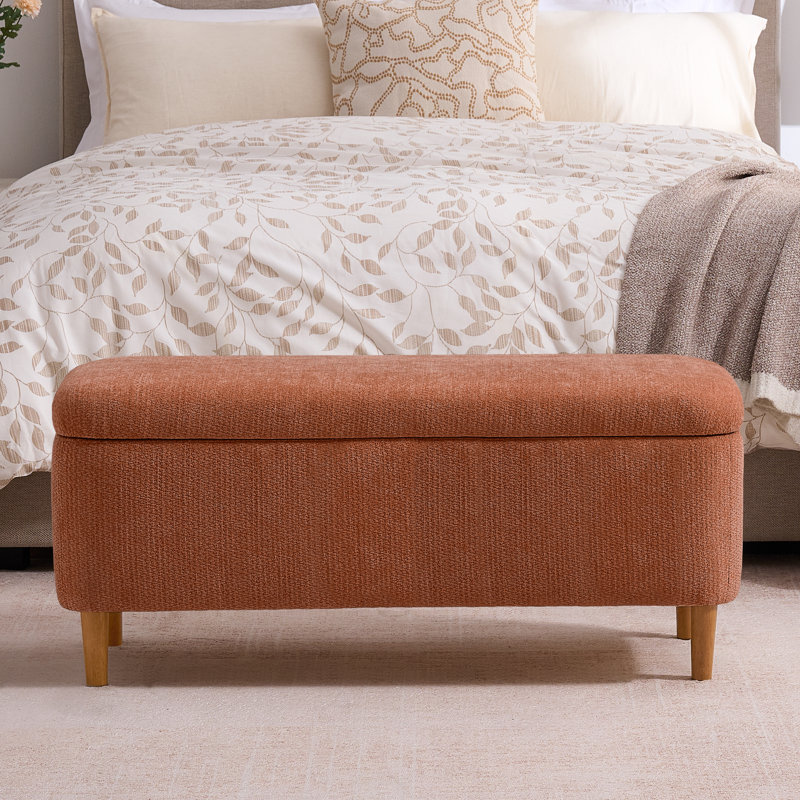 Polyester Upholstered Storage Bench, Orange