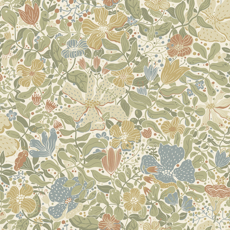 Harriette Floral Wallpaper, Light Green