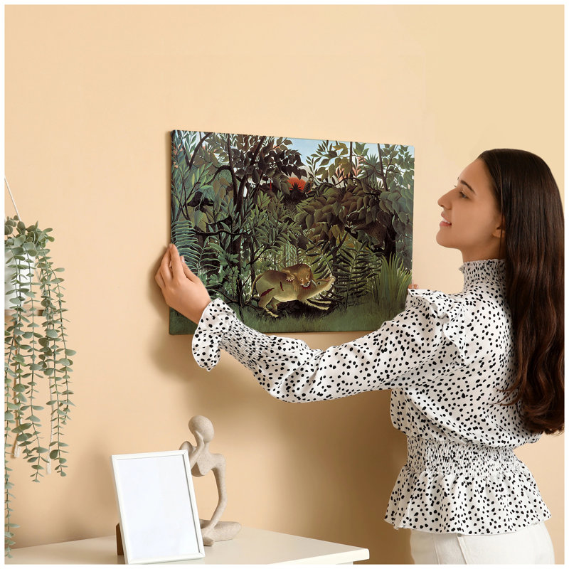 Le lion affamé se jette sur l'antilope par Henri Rousseau Taille: 16 x 24 x 1,5, impression sur toile, estampe numérique, art mural pour la décoration intérieure
