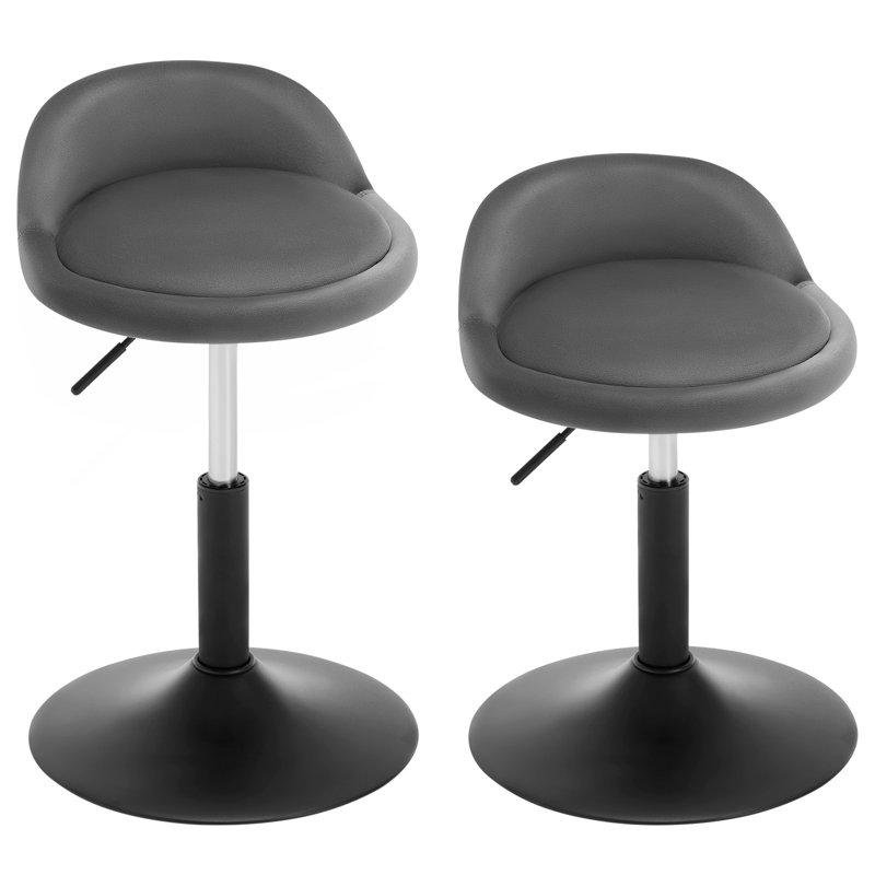 Sunizona Upholstered Velvet Adjustable Height Bar Stool, Matt black, in Grey