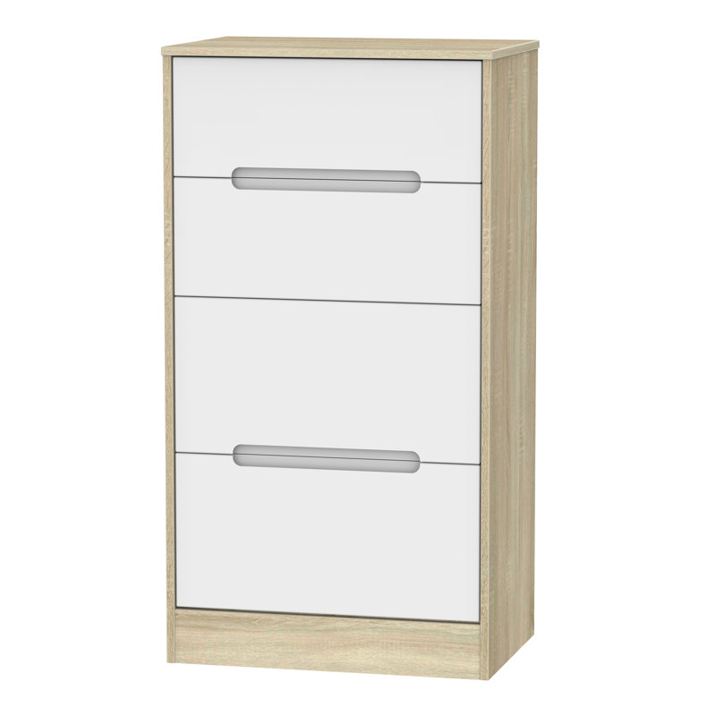 Fully Assembled Vernon 4 Drawer Chest, White Matt/Bardolino Oak