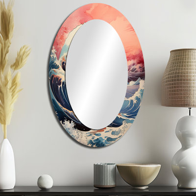 Chef-d'œuvre rose, la grande vague de Kanagawa I - miroir mural ovale rose