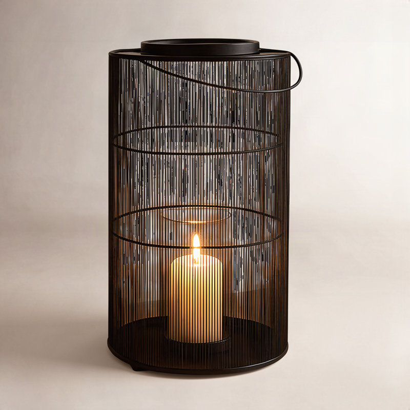 Zeppa Hurricane Lantern Metal Modern Openwork Frame 26" Black Finish for Home Office Bedroom Living Room Decor.