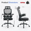 Chaise de bureau ergonomique avec soutien lombaire dynamique 3D, accoudoirs relevables, dossier respirant, assise à haut rebond, noire-939325487-954430934-954430932