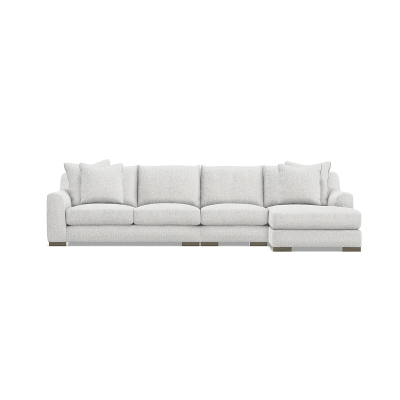 Chaise Sectional, White Polyester, 35" H x  135" W x 63.5" D, Right Hand Facing
