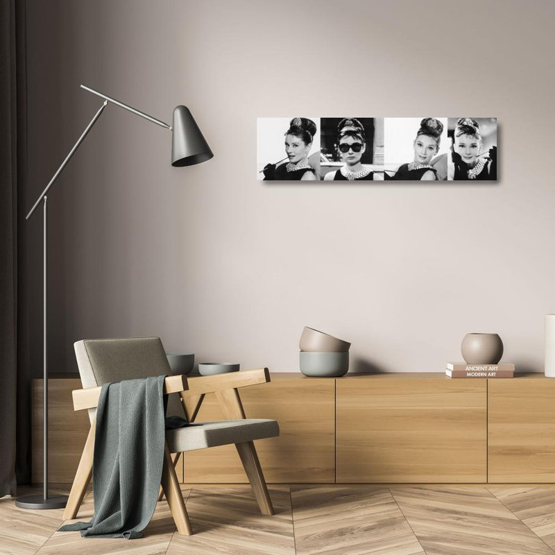 Audrey Hepburn (noir, blanc et rose), H 6 po x l 24 po