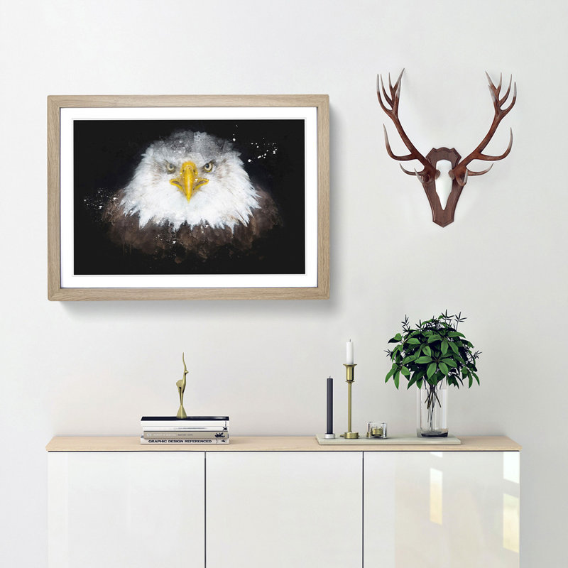 Bald Eagle Bird Paint Splash - Framed Print, Oak Framed, 33cm H x 45cm W x 2cm D