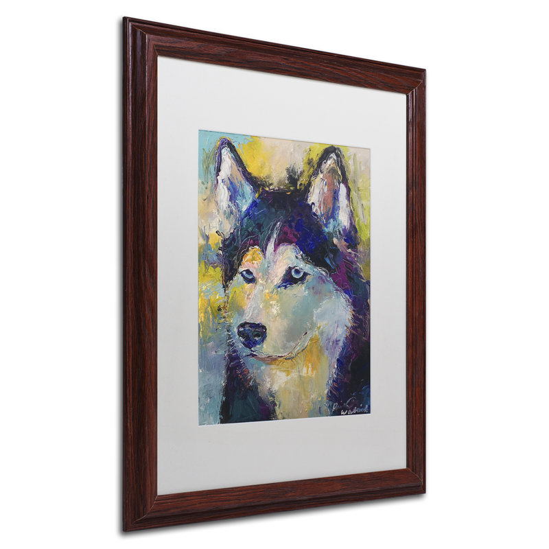 « art husky », reproduction sur toile, H 20 po x l 16 po x P 0,5 po, Blanc, Encadrement grain de bois
