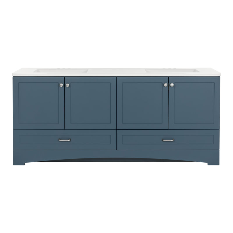 Ensemble de meuble-lavabo double 72 po avec 2 armoires, 2 tiroirs et plateau en marbre de culture Emlyn