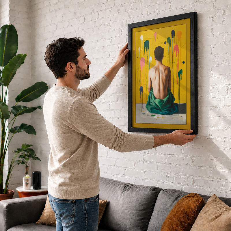 Artist in Contemplation Modern - Framed Print, A2 - 59.4 x 42.0 cm, Walnut